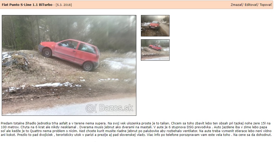 TOP inzerát na Fiat Punto, prežije aj pád vlády!!!