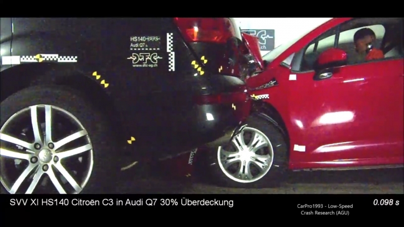 2006 Audi Q7 Vs. 2014 Citroën C3 crash test - zrážka pri nízkej rýchlosti