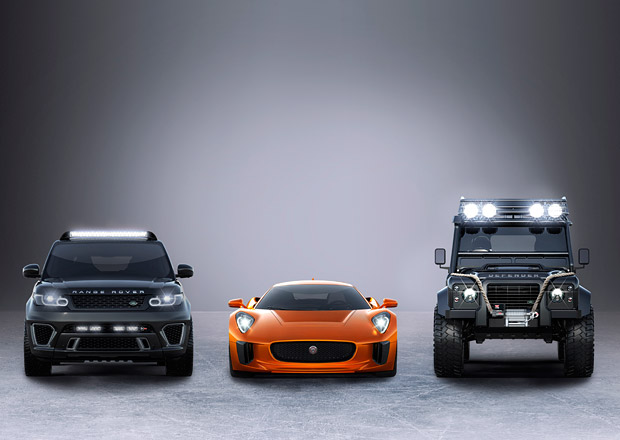 Range Rover Sport SVR, Jaguar C-X75 a Land Rover Defender 