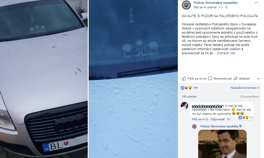 Polícia SR na sociálnej sieti zverejnila varovanie, že sa na území SR objavil falošný policajt