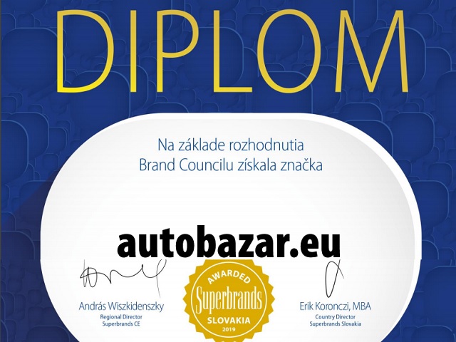 Diplom Autobazar.eu Superbrands ocenenie