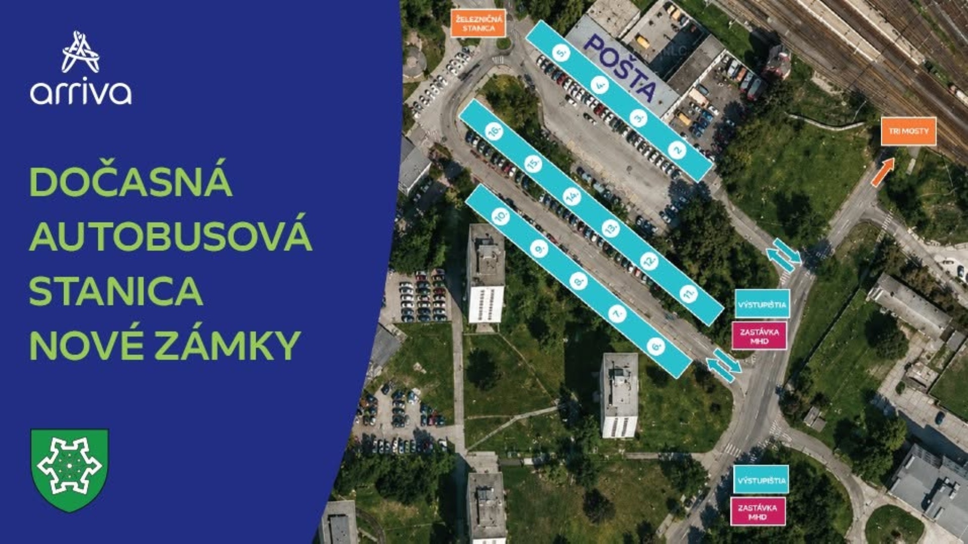 Mesto Nové Zámky. Mapa dočasnej autobusovej stanice počas rekonštrukcie tej hlavnej