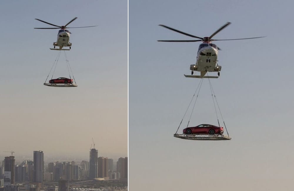 Vrtuľník ako taxík pre autá - V Dubaji je všetko možné. 