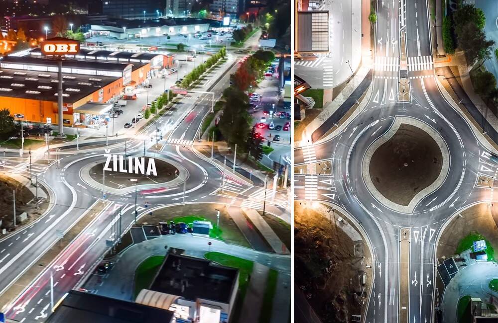 Turbo-okružná križovatka - Ako vyzerá? Ilustračná fotografia turbo-okružnej križovatky v Žiline na Vlčincoch.