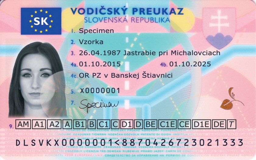 Ministerstvo vnútra SR. Vzor vodičského preukazu vydávaného v Slovenskej republike.