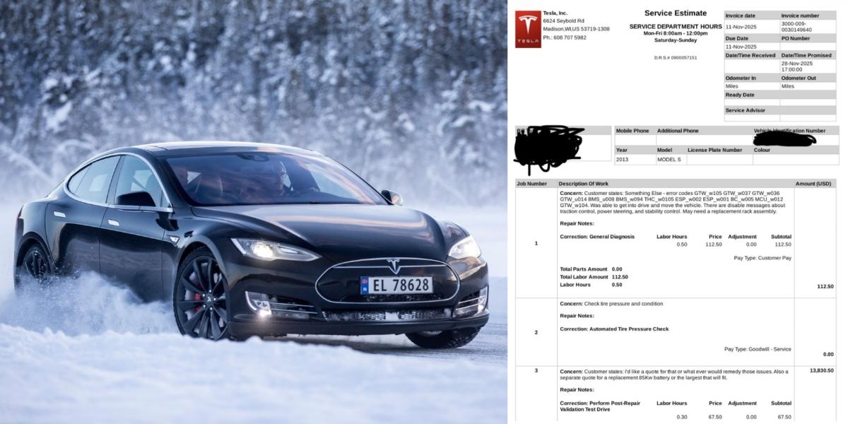 Koľko stojí výmena batéria v 13-ročnej Tesle Model S? Detailný účet zo servisu ukazuje, že stále priveľa